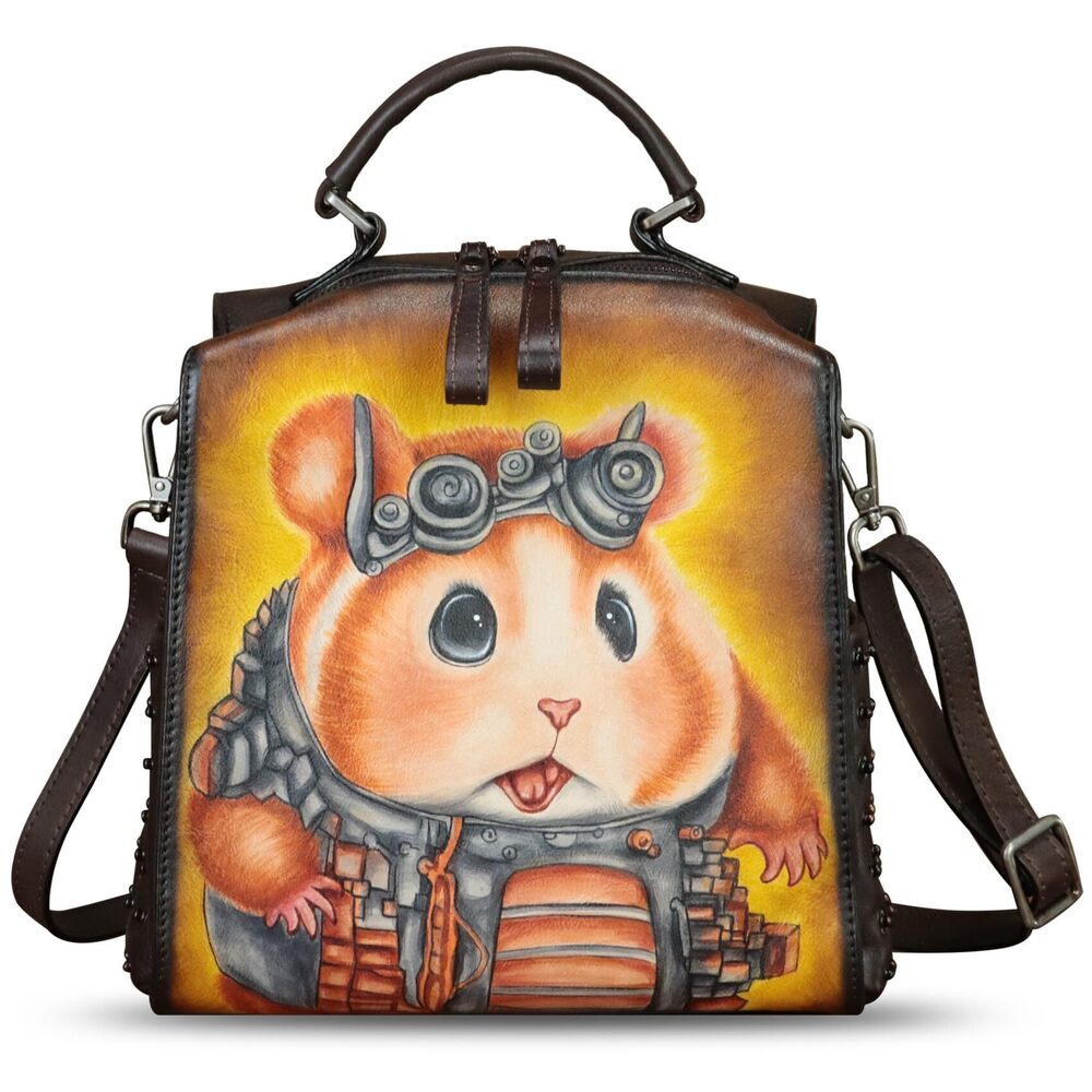 3861 Leather Satchel Hand Painted Purse Crossbody Handbag Top Handle Bags